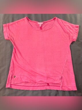 Lilly Pulitzer Pink Linen Top Sz M Short Sleeve Summer Casual Active Resortwear